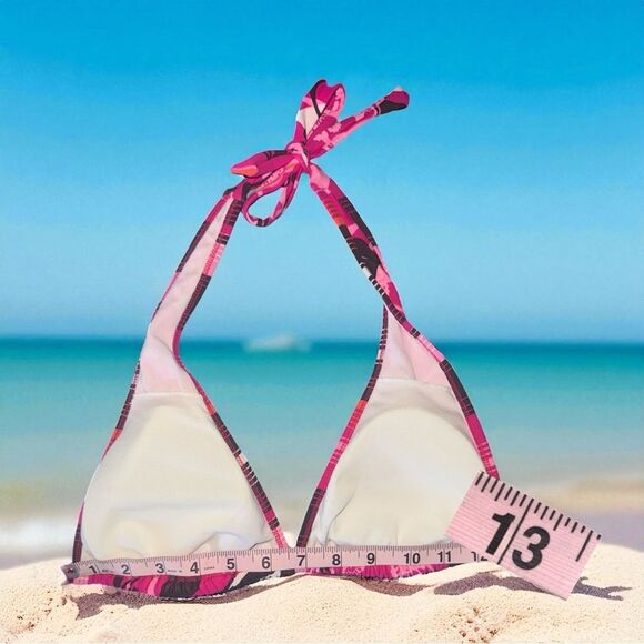 Printed, Hot Pink Bikini Top l Triangle Slide l Tie Back l Padded l L l EUC - Picture 4 of 11